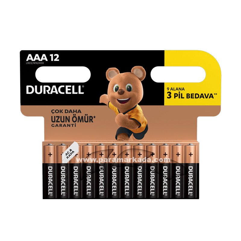 Duracell Alkalin AAA İnce Kalem Pil (9+3) 12'li Paket
