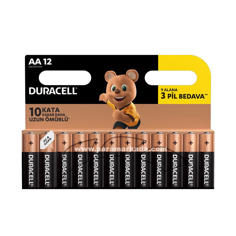 Duracell Alkalin AA Kalın Kalem Pil (9+3) 12'li Paket