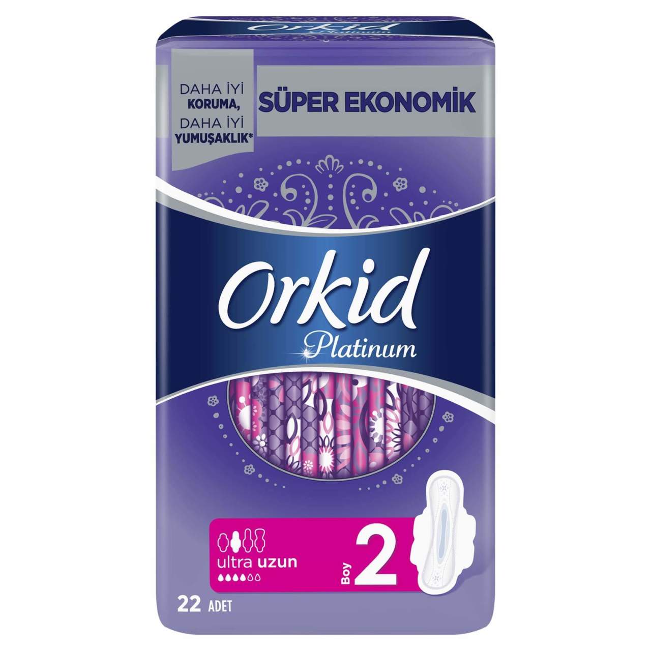 Orkid Platinum Hijyenik Ped Uzun Süper Ekonomik Paket 22 Adet