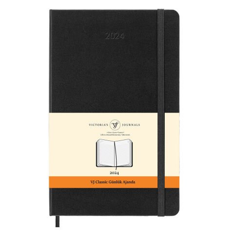 Victoria\'s Journals Classic 2024 Sert Kapak Günlük Ajanda 9x14 Siyah 123-9185