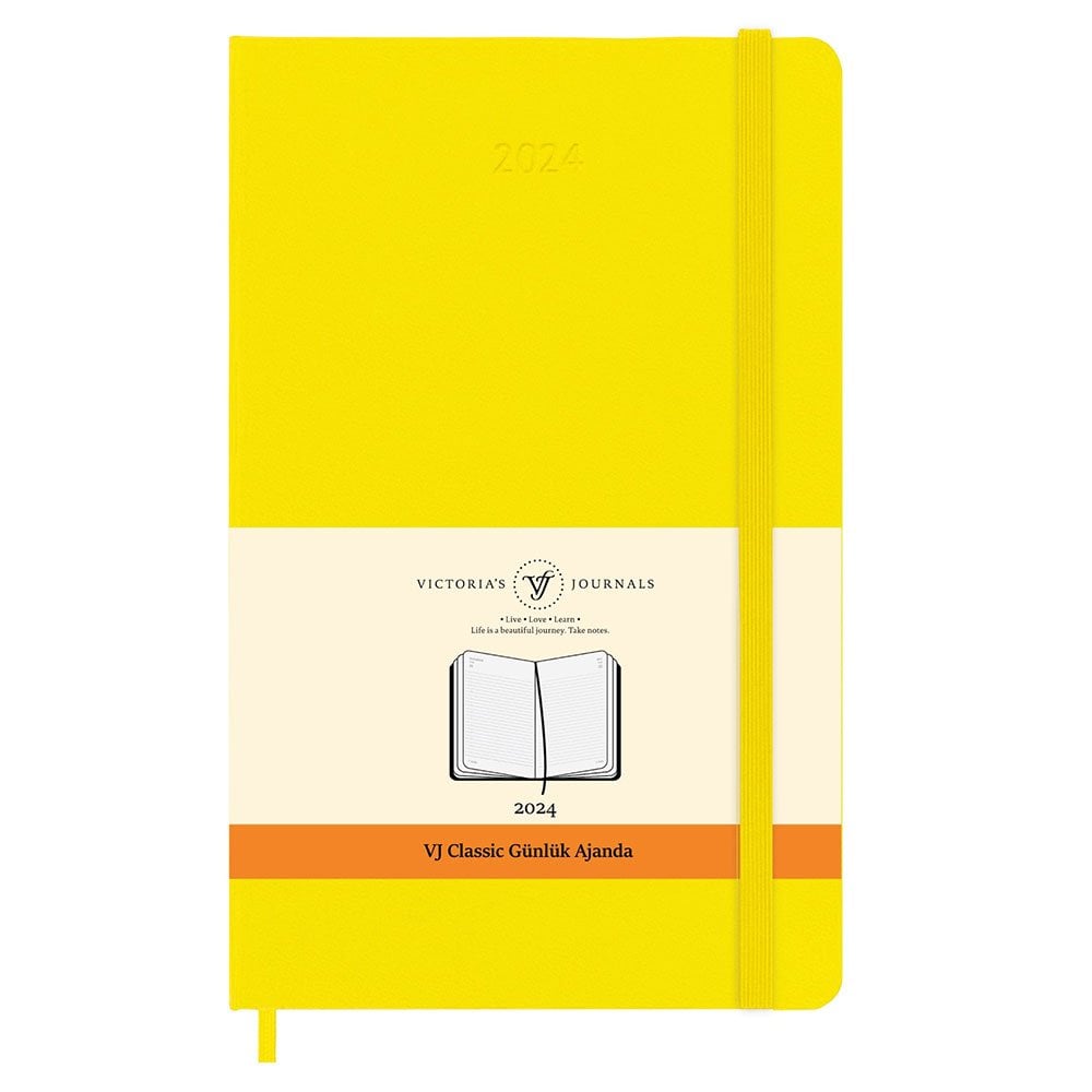 Victoria\'s Journals Classic 2024 Sert Kapak Günlük Ajanda 9x14 Sarı 123-9191