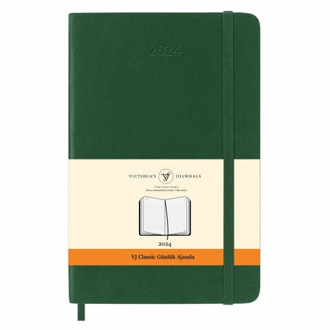 Victoria\'s Journals Classic 2024 Sert Kapak Günlük Ajanda 9x14 Yeşil 123-9188
