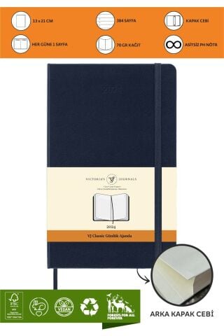 Victoria\'s Journals Classic 2024 Sert Kapak Günlük Ajanda 9x14 Lacivert 123-9170