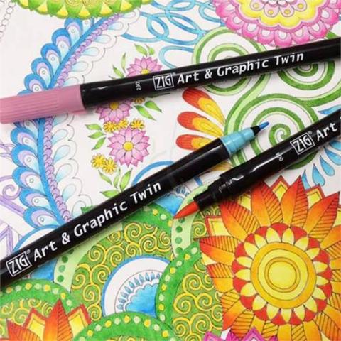 Zig Art & Graphic Twin Brush Pen Çift Uçlu Çizim Kalemi Marine Green TUT-80 038