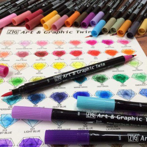 Zig Art & Graphic Twin Brush Pen Çift Uçlu Çizim Kalemi Marine Green TUT-80 038