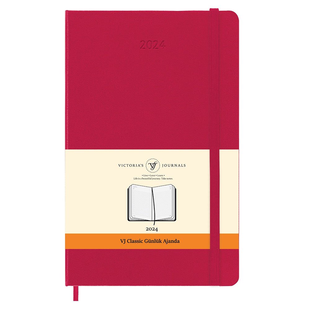 Victoria\'s Journals Classic 2024 Sert Kapak Günlük Ajanda 9x14 Fuşya 123-9192