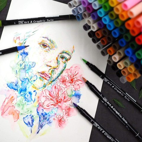 Zig Art & Graphic Twin Brush Pen Çift Uçlu Çizim Kalemi Light Blue TUT-80 031