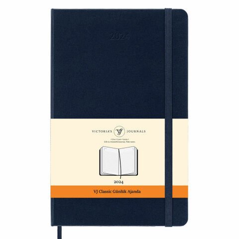 Victoria\'s Journals Classic 2024 Sert Kapak Günlük Ajanda Açık Lacivert 13x21 123-9170