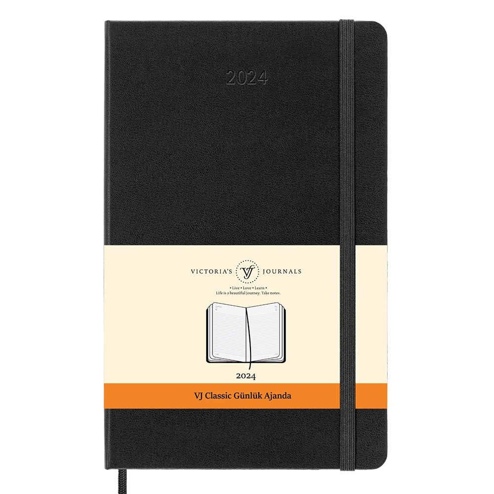 Victoria\'s Journals Classic 2024 Sert Kapak Günlük Ajanda 13X21 Siyah 123-9169