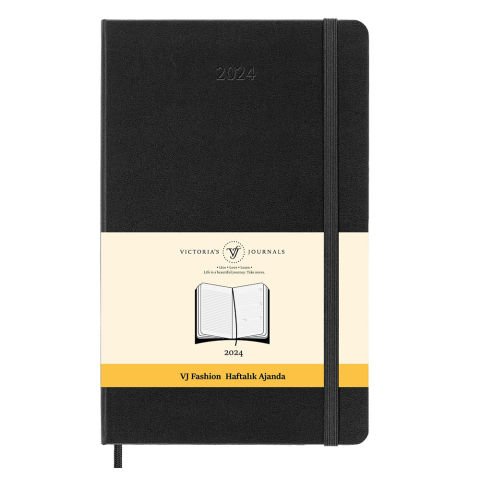 Victoria\'s Journals Classic 2024 Esnek Kapak Günlük Ajanda 13x21 Siyah 123-9163