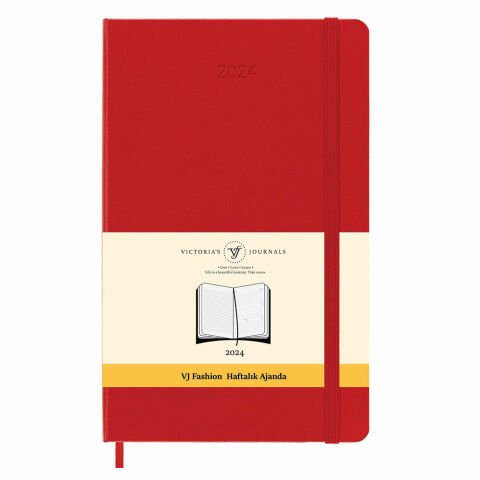 Victoria\'s Journals Classic 2024 Esnek Kapak Günlük Ajanda 13x21 Kırmızı 123-9164