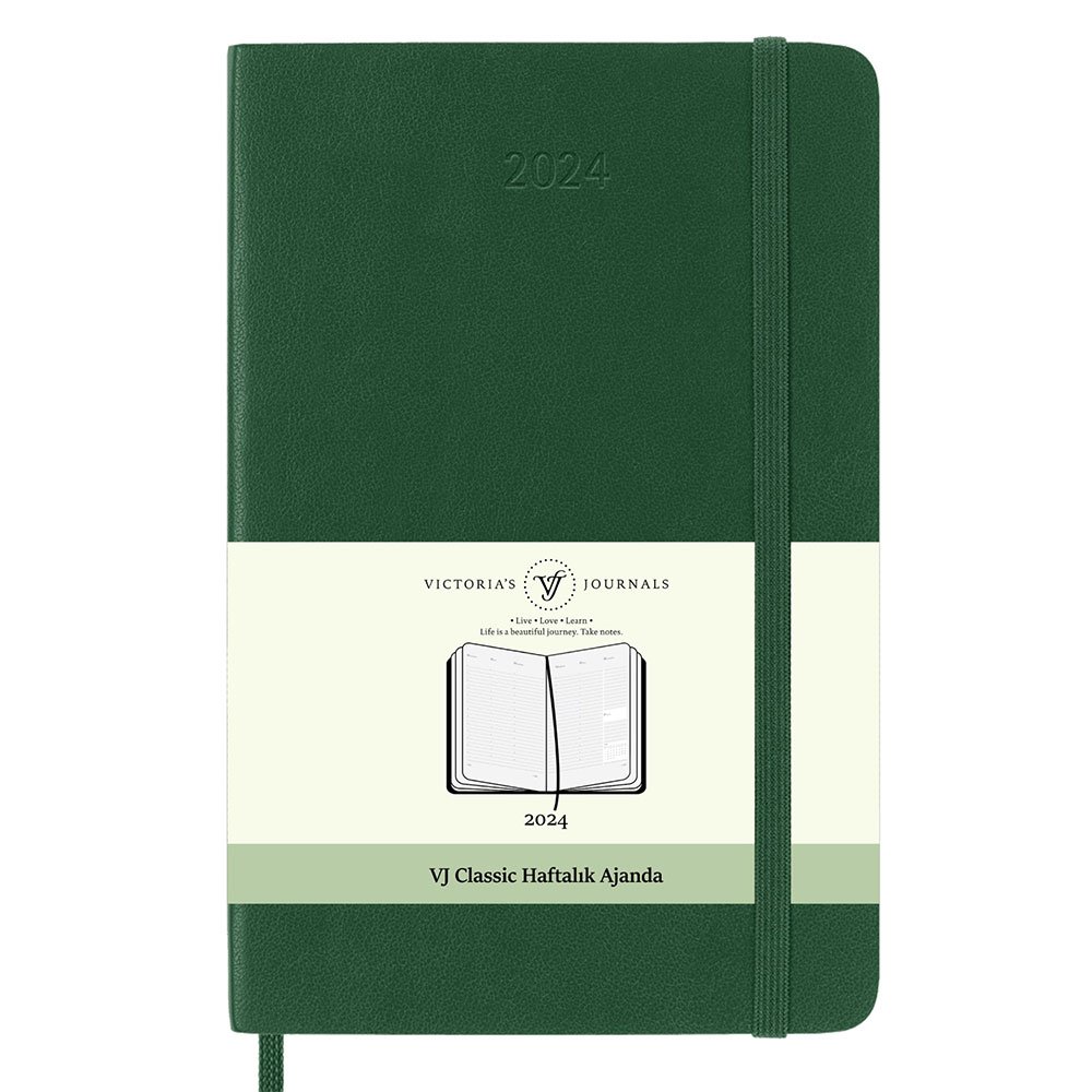 Victoria's Journals Classic 2024 Sert Kapak Haftalık Ajanda 19x25 Yeşil 123-9149