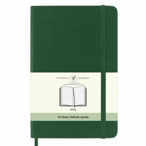 Victoria's Journals Classic 2024 Sert Kapak Haftalık Ajanda 19x25 Yeşil 123-9149