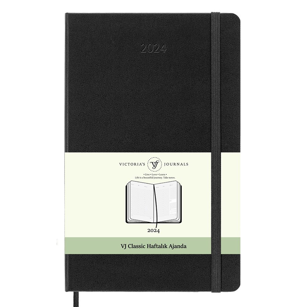 Victoria's Journals Classic 2024 Sert Kapak Haftalık Ajanda 19x25 Siyah 123-9146