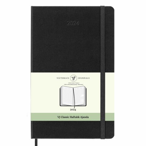 Victoria's Journals Classic 2024 Sert Kapak Haftalık Ajanda 19x25 Siyah 123-9146