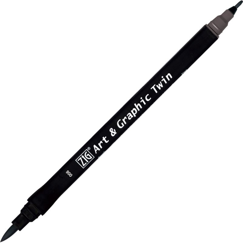Zig Art & Graphic Twin Brush Pen Çift Uçlu Çizim Kalemi Gray TUT-80 008