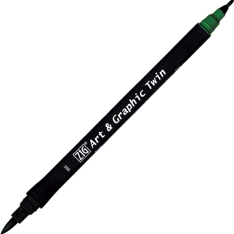 Zig Art & Graphic Twin Brush Pen Çift Uçlu Çizim Kalemi Green TUT-80 005