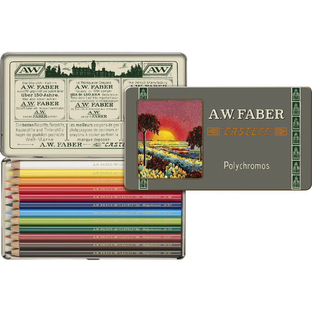 Faber Castell 111.Yıl Polychromos Kuru Boya Kalemi 12 Renk Teneke Kutu