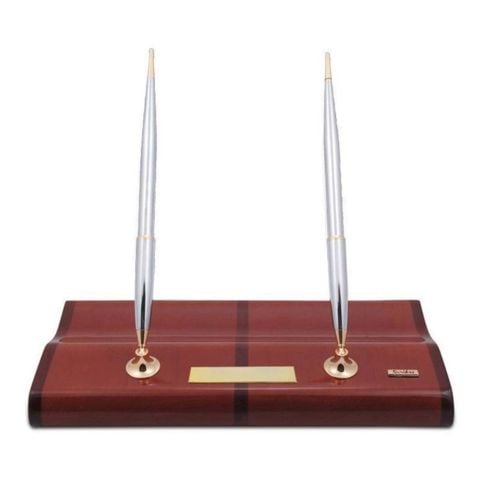 Scrikss Masa Takımı Parlak Sapeli Ağacı Dolmakalem + Tükenmez Gold Krom