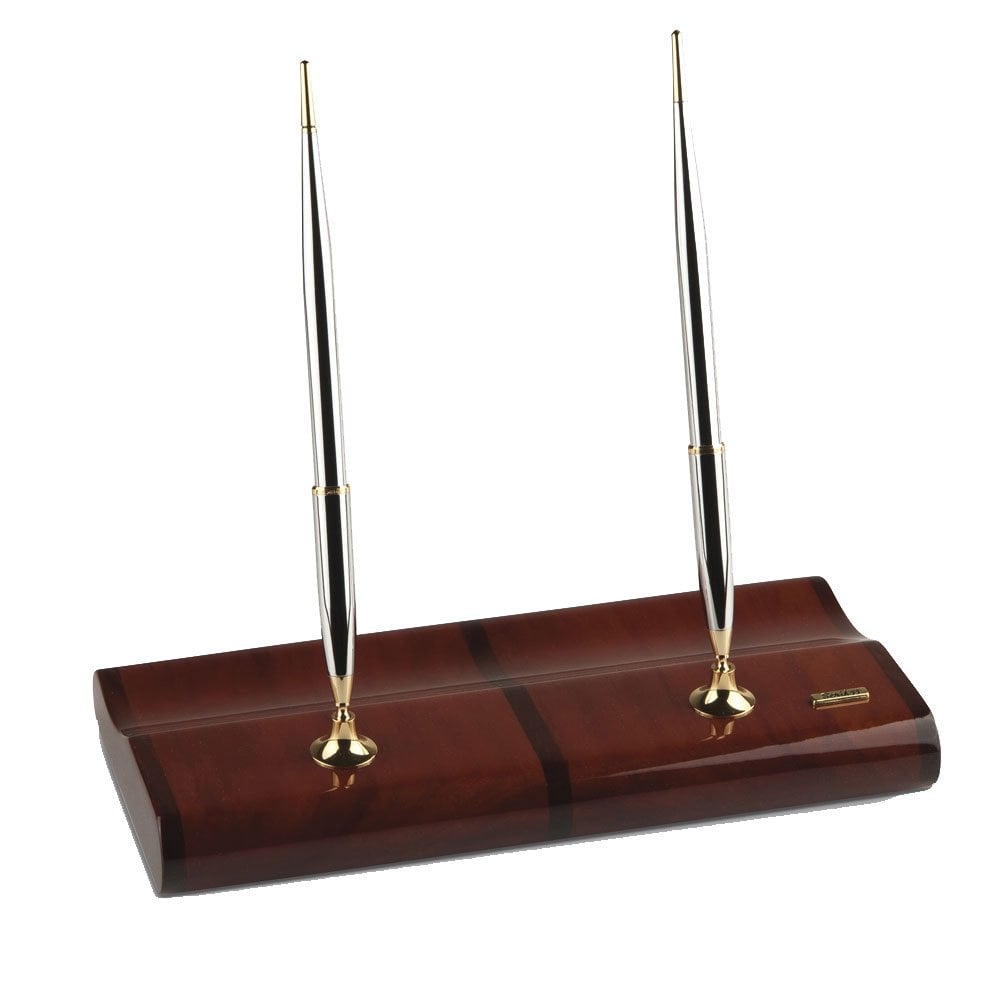 Scrikss Masa Takımı Parlak Ceviz Ağacı Dolmakalem + Tükenmez Gold Krom