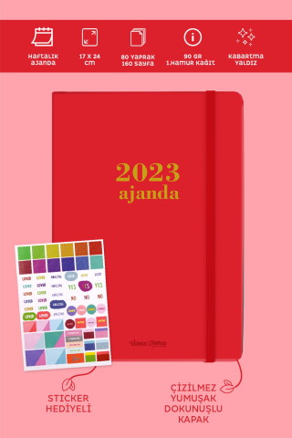 Victoria's Journals 2023 Haftalık Ajanda 17x24 Kırmızı