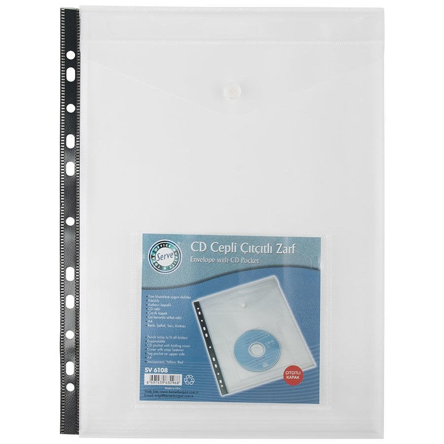 Serve Çıtçıtlı Zarf Cd Cepli Şeffaf 11 Delikli