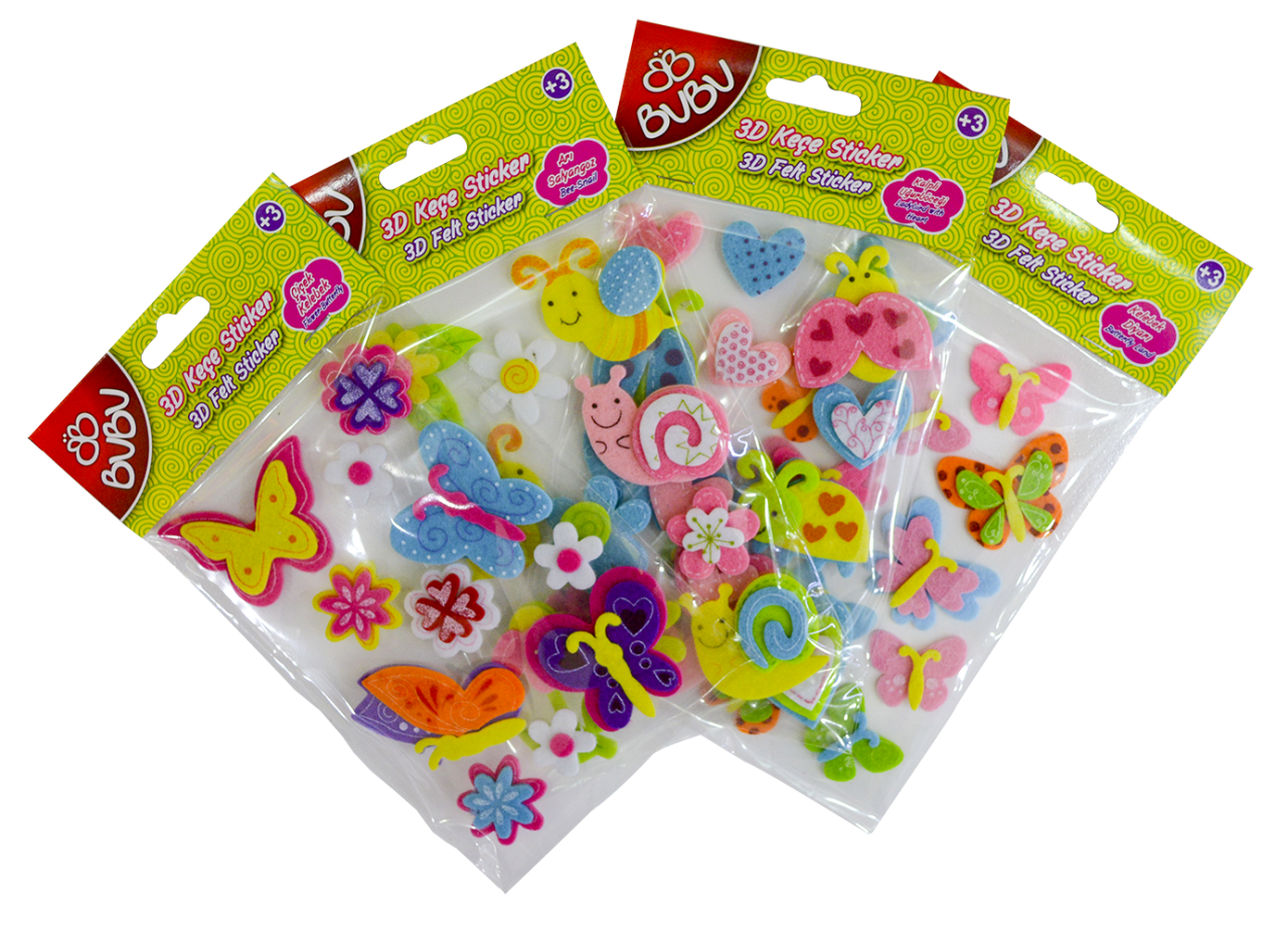 Bu-Bu 3D Keçe Sticker Çiçek+Hayvan Modelleri
