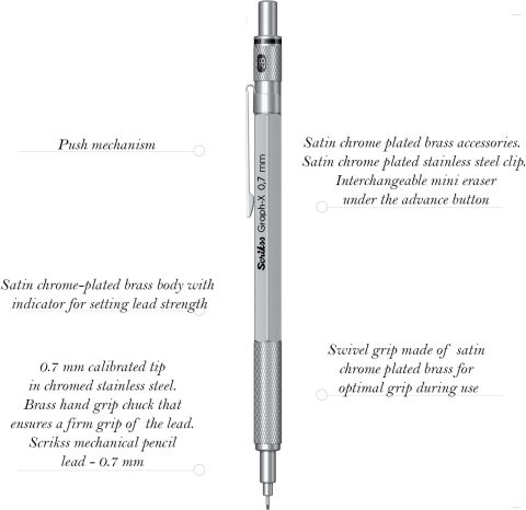 Scrikss Graph-X Mekanik Kurşun Kalem 0.7 Kurşun Saten Gri