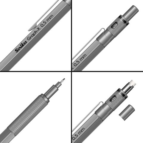 Scrikss Graph-X Mekanik Kurşun Kalem 0.5 Kurşun Gri