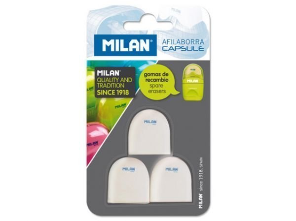 Milan CAPSULE Silgili Kalemtraş Silgi Yedeği 3'lü