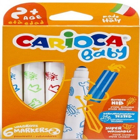 Carioca Jumbo Bebek Süper Yıkanabilir Keçeli Boya Kalemi 6\'lı + 2 Yaş
