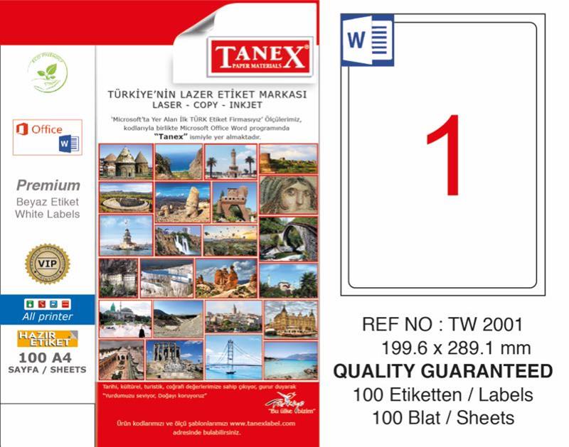 Tanex TW-2001 Laser Etiket 199.6x289.1mm