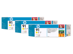 HP 91 3'lü Paket 775 ml Sarı Mürekkep Kartuşları (C9485A)