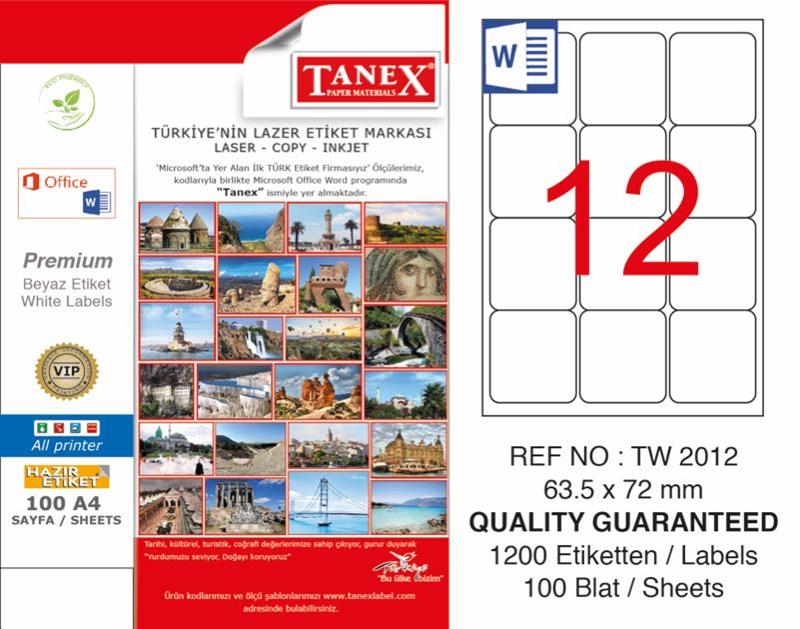 Tanex TW-2012 Laser Etiket 63.5x72mm