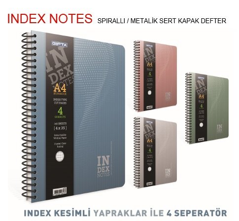 Index Spiralli Sert Kapak Seperatörlü19x26 Defter 140YP Kareli