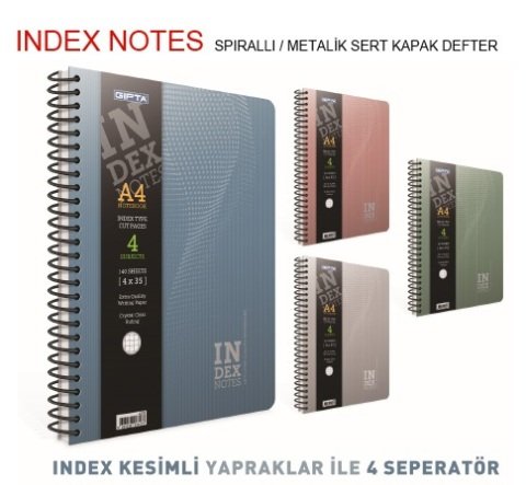 Index Spiralli Sert Kapak Seperatörlü19x26 Defter 140YP Kareli