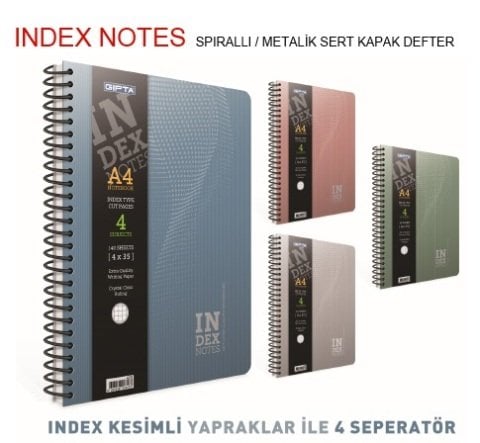 Index Spiralli Sert Kapak Seperatörlü19x26 Defter 140YP Kareli
