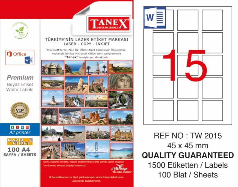 Tanex TW-2015 Laser Etiket 45x45mm