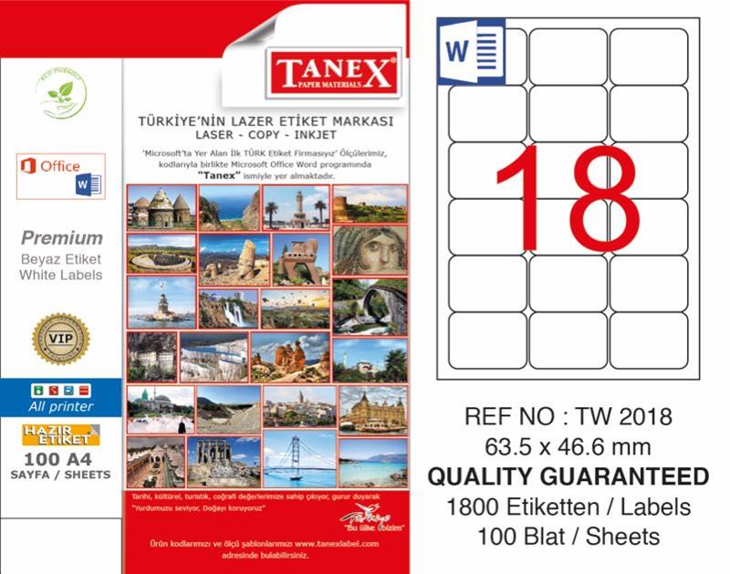 Tanex TW-2018 Laser Etiket 63.5x46.6mm