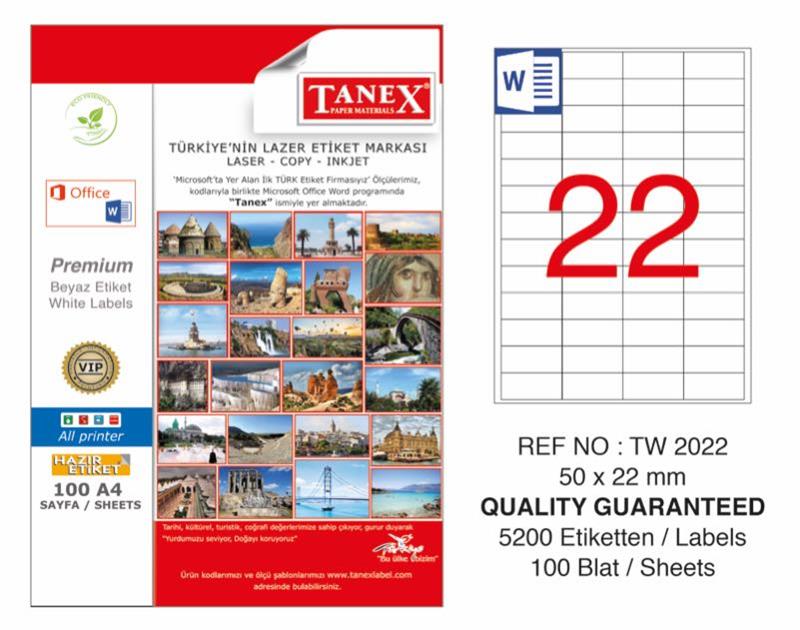 Tanex TW-2022 Laser Etiket 50x22mm