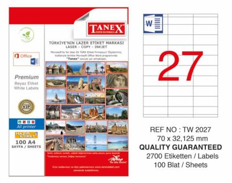 Tanex TW-2027 Laser Etiket 70x32.125mm