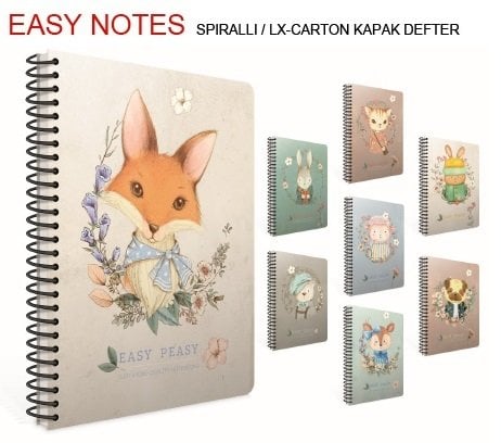 Easy Notes A4 Spiralli Karton Kapak Defter 80yp.Kareli