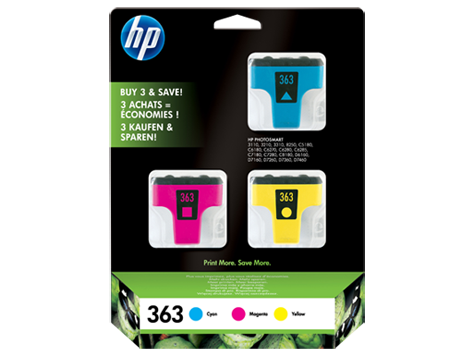 HP 363 3'lü Paket Camgöbeği/Macenta/Sarı Orijinal Mürekkep Kartuşları (CB333EE)