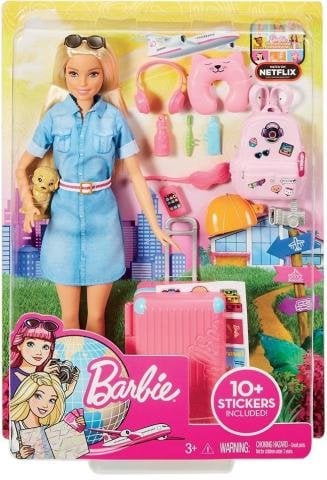 Barbie Seyahatte Bebeği ve Aksesuarları FWV25