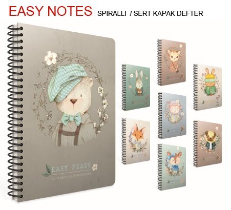 Easy Notes 17x24 Spiralli Sert Kapak Defter 120yp.Çizgili