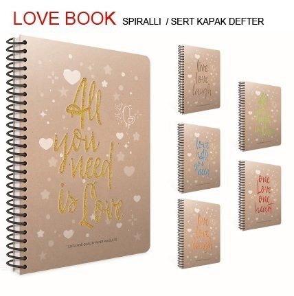Love Book 17x24 Spiralli Sert Kapak Defter 120yp.Kareli