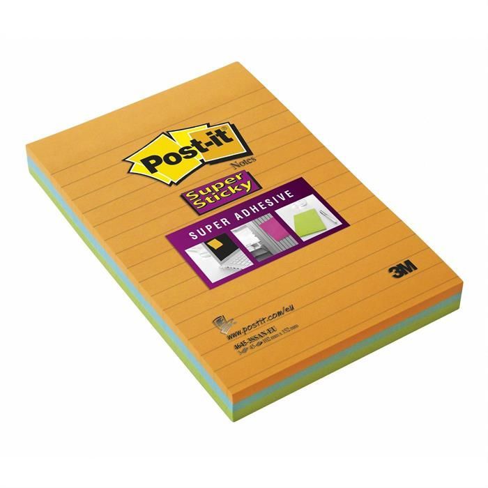 Post-it® Super Sticky Not Neon Turuncu Yeşil Mavi 102x152mm 45 Yaprakx3 Renk