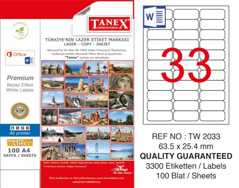Tanex TW-2033 Laser Etiket 63.5x25.4mm