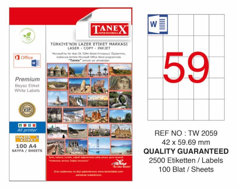 Tanex TW-2059 Laser Etiket 42x59.69mm