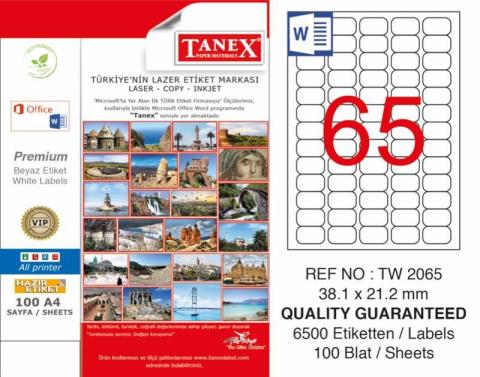 Tanex TW-2065 Laser Etiket 38.1x21.2mm